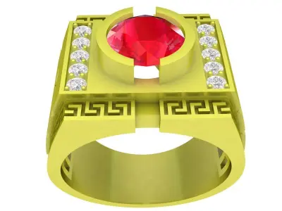 Luxury Greek Key Ring with Round Gemstone 3D Jewelry Model 4077 3D print model