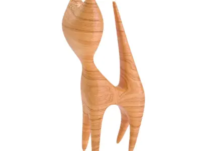 Wooden Cat Figurine 3D model