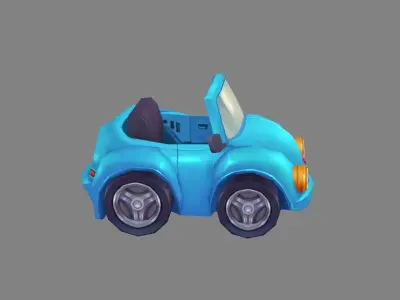 Cartoon blue mini car Low-poly 3D model
