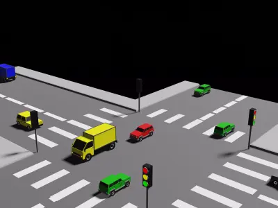 a Street model traffic intersection with cars and trucks Low-poly 3D model