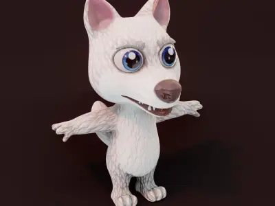 Cartoon White Wolf Rigged 3D Model Low-poly 3D model