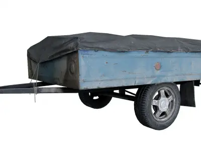 Old Car trailer Low-poly 3D model