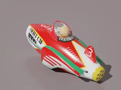 Antique Tin Toy Rocket Car Low-poly 3D model