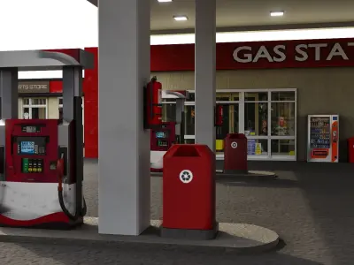 Gas Station Low-poly 3D model 6