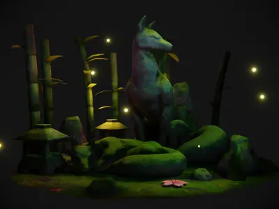 Fox Statues - The Lost Bamboo Forest Low-poly 3D model