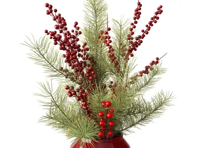 Christmas bouquet in red vase  3D model