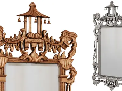 Chinese Chippendale style carved giltwood mirror 3D model