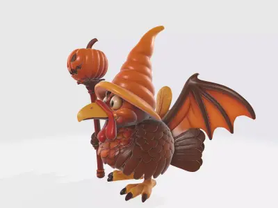 Halloween Turkey Wizard with Pumpkin Staff  3D print model