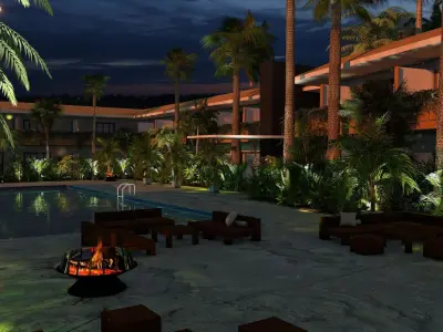 Hotel Pool Courtyard 3D model