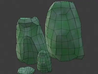 Low Poly Cartoon Trees Grass Plants Fence Barrel Low-poly Free low-poly 3D model