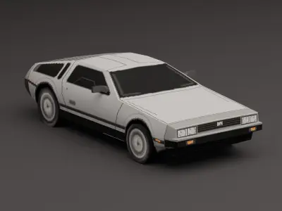 Delorean DMC 12 PS1 style Low-poly 3D model