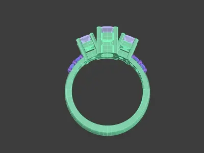 Ladies Gemstone Ring Emerald Princess Round Gold Jewelry 3D print model