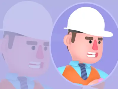 3D Cartoon Male Architect Character - Angry Inspection Pose 3D model