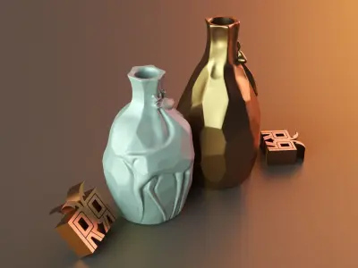 Golden vases deer 3D print model