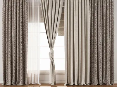 Curtain with tulle 51 3D model