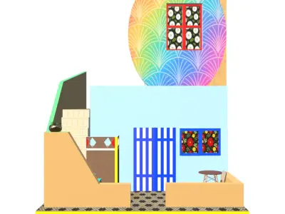 Stylized High-Poly Rooftop House - Detailed 3D Model Low-poly 3D model