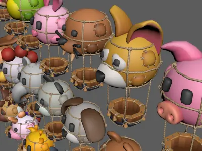 Animal hot air balloon Low-poly 3D model