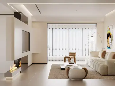 Modern living room dining room interior scenes 304 3D model