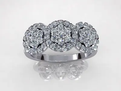 Three Flower Diamond Ring 3D print model