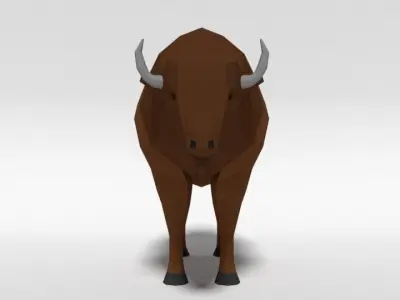 Low Poly Cartoon Bison Low-poly 3D model