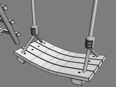Double Seats Wooden Swing 7 3D model