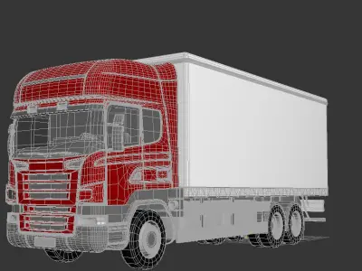 Truck with white trailer 3D model Low-poly 3D model