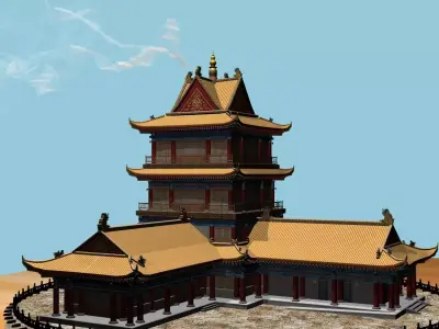 Chinese smoke ancient house 3D model