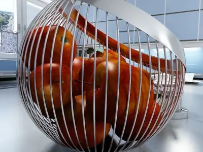 Red Apples in Decorative Metal Wire Container 3D model