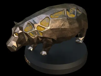 Steampunk Hippo Pose Low-poly 3D model