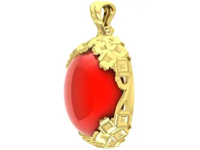 Luxury Oval Cabochon Red Stone Pendant 3D Model 3354 3D print model