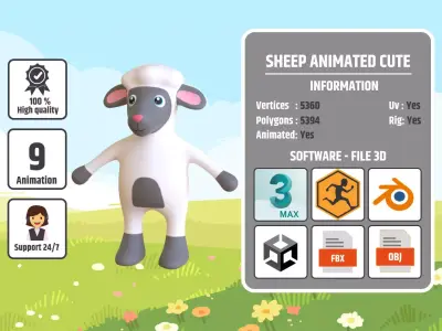 High-Quality 3D Cute Sheep - Animated for Games Low-poly 3D model
