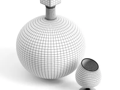 Glass round carafe and a glass of water 3D model