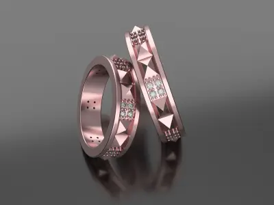 wedding band pyramid with diamonds sz 16 5 3D print model