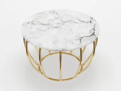 Gold Coffee Table with Marble Top 3D model