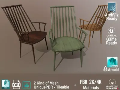 PBR Various Options Wooden Armchair Design - Lumion - UE4 Low-poly 3D model