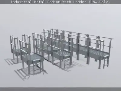 Industrial Metal Podium With Ladder Low-Poly Low-poly 3D model