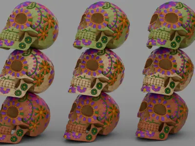 3D Mariachi Flower Skull Realistic PBR GLB FBX OBJ mlt Low-poly 3D model