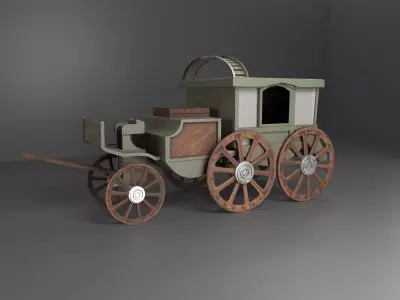 Wooden carriage Low-poly 3D model