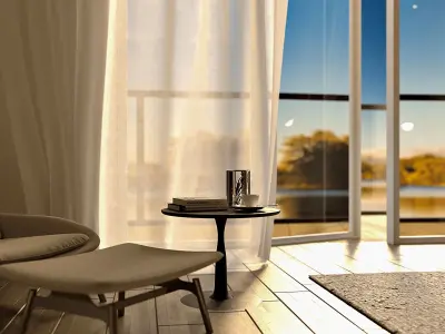 modern-vintage lakeview bedroom interior scene 3d model 3D model