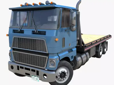Cabover industrial flatbed Low-poly 3D model