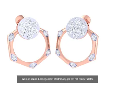 5 Geometric Women studs mesh Earrings 3dm stl 3mf obj glb 3D Model Pack