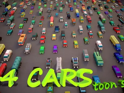 TOON VEHICLES Low-Poly Set of 44 Cars Low-poly 3D model