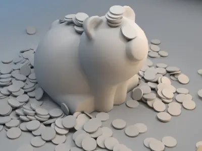Pig Bank and coin Low-poly 3D model