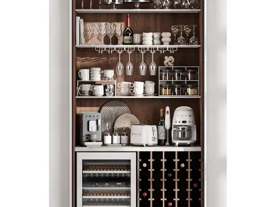 Built in Hidden Coffee Bar Cabinet Modern Beverage Station 3D model