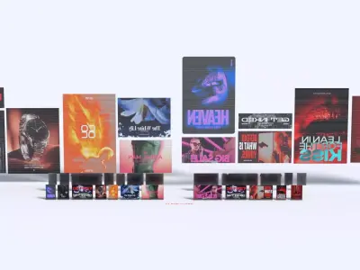 Cyberpunk Advertisement set over 70 Signs Billboards Holograms Low-poly 3D model