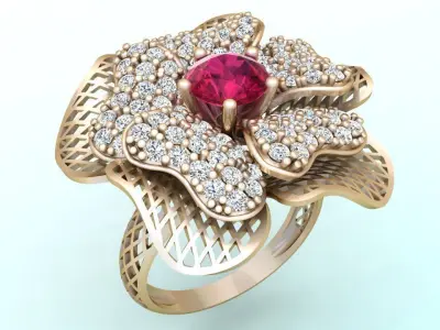  Mesh flower ring - Italian rings - Womens Rings - N6840 3D print model