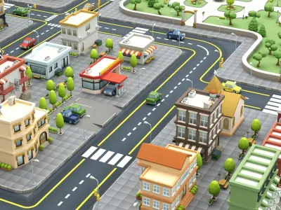Cartoon Low Poly Modular City Pack Low-poly 3D model
