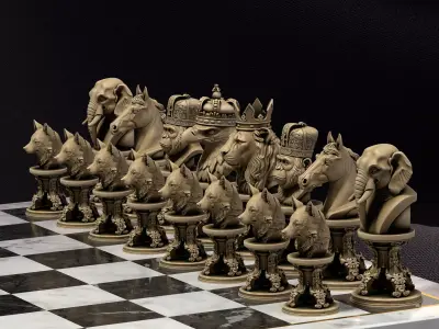 Safari Animal Chess Bundle - Crowned Lion Eagle Gorilla - 3D STL 3D print model