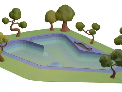 Low poly skatepark swimming pool with trees Free 3D model