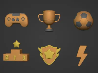 Cartoon Pack -- Video Game Controller - Trophy Cup - Soccer Ball Low-poly 3D model